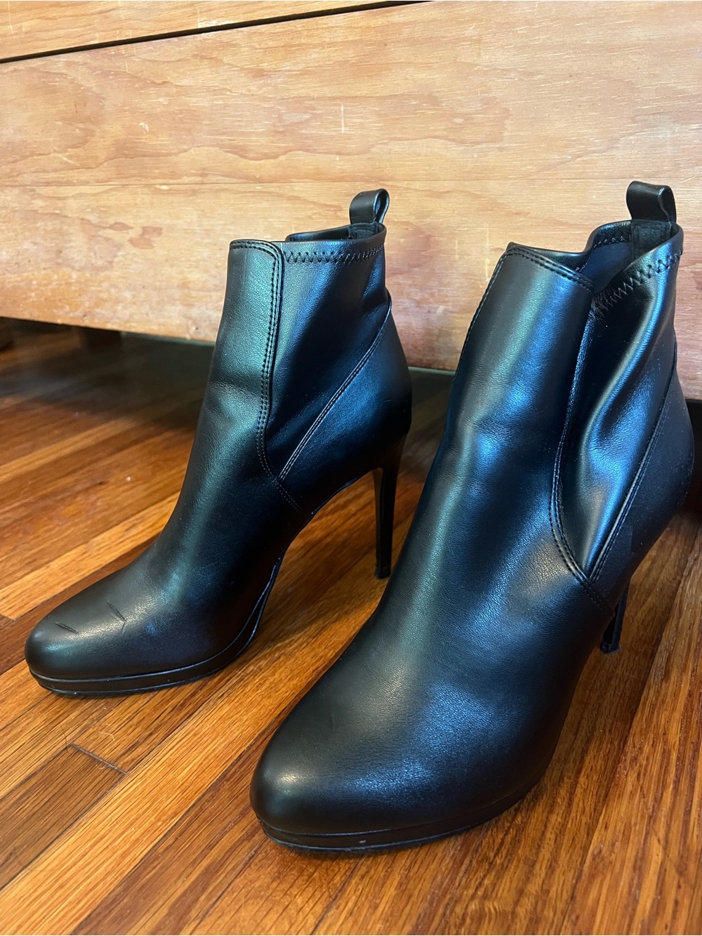 Women’s Nine West Quanette Platform Black Leather High-Heel Booties